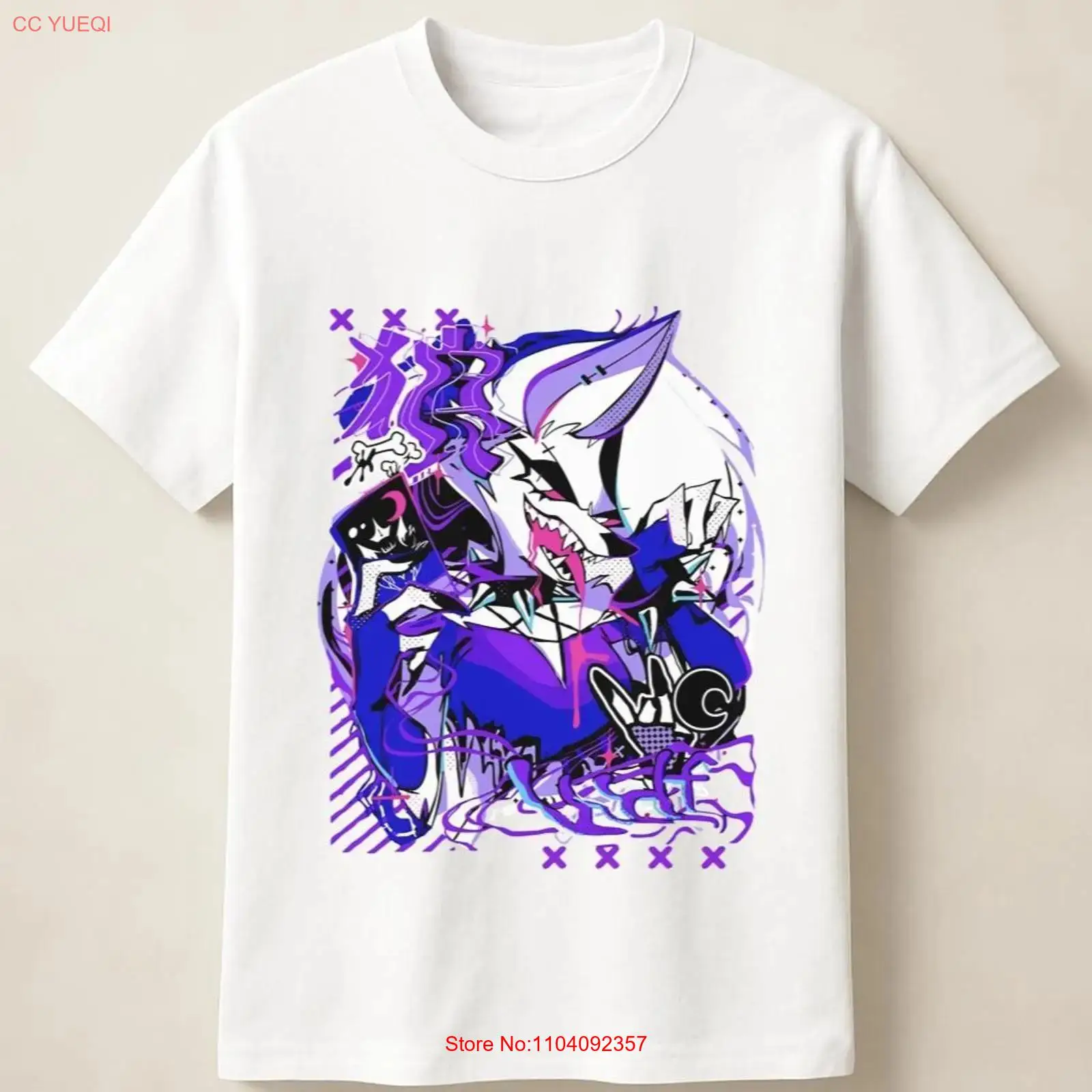 Poster Men Fashion - T-shirt violet motif loup anime graffiti
