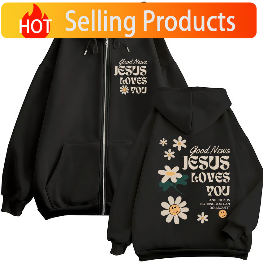 Mens Fashion Zip Up Hoodies - Bonne nouvelle, Jésus t'aime – Sweat